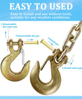 Diagram showing steps to use Two Pack Heavy Duty Clevis Hooks Three Eighths Inch Forged Steel With Safety Latch G70 Rated 18000 Lbs Capacity