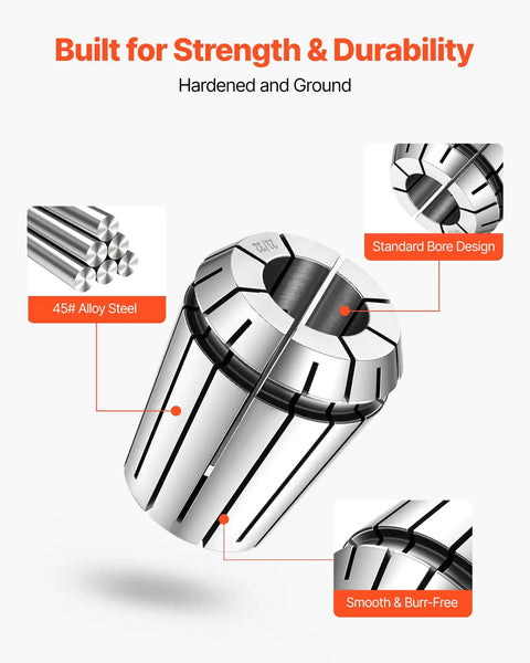Premium 25 Piece Er32 Spring Collet Set With 1/16 To 13/16 Inch Clamping Range For High Precision Milling, showcasing hardened, 45# alloy steel design.