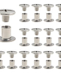 Top Tier Heavy Duty Phillips Head Chicago Screws M4 X 6mm Nickel Plated Tubular Fasteners Rust Fighting Metal Hardware 30 Piece Kit in a neatly arranged display.