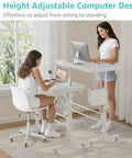 Portable Treadmill Walking Pad Desk On Wheels With Height Adjustable Stand Up Table For Home Office 32 Inch Wide White Mobile Laptop Desk