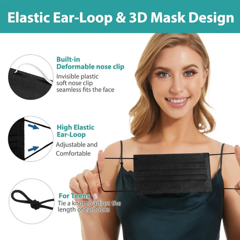 4 Layer Black Disposable Mask With White Inside Breathable Single Use Dust Mask For Adults Men Women Upgraded Wider Soft Earloops For Comfortable All Day Wear Lightweight Everyday Protection 50 Pack Box