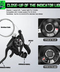 Close-up of 3x7 21 Speed Bike Shifter and Brake Lever Set, showing indicator lights and derailleur cable.