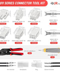 Badass Mini Fit Jr Connector Kit With Quick Crimping Tool And Pin Extractor For Smooth 18 To 24 Awg Wiring Runs That Deliver Hella Clean Power Connections Always, tool kit with various connectors and crimping tool.