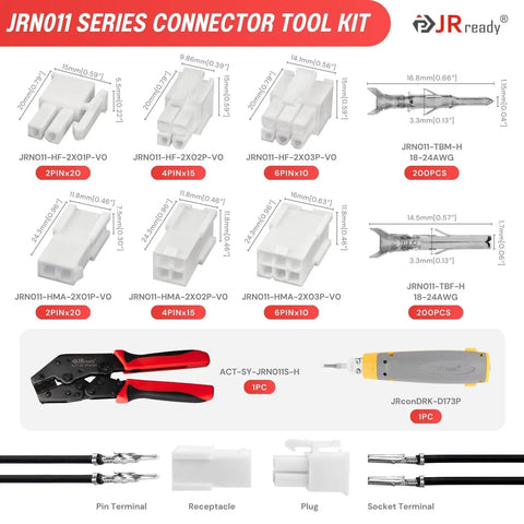 Badass Mini Fit Jr Connector Kit With Quick Crimping Tool And Pin Extractor For Smooth 18 To 24 Awg Wiring Runs That Deliver Hella Clean Power Connections Always, tool kit with various connectors and crimping tool.