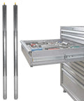 Tough As Nails Heavy Duty Drawer Slides With Lock For Truck Bed And RV Use, 80 Inch Length, next to a drawer