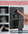 Shower Faucet Set Ceiling Mount System With Dope Dual 12 Inch And 6 Inch Shower Heads push button diverter close-up