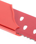 Close-up of serrated edge on Watermelon Cutter With Sleeve Long Serrated Knife for Melon Cutting Bread and Veggie Knife.