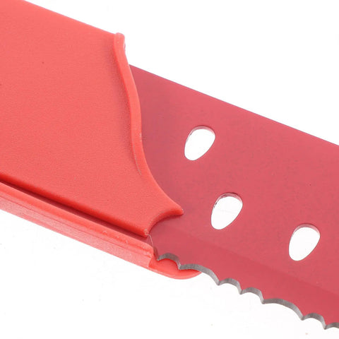 Close-up of serrated edge on Watermelon Cutter With Sleeve Long Serrated Knife for Melon Cutting Bread and Veggie Knife.