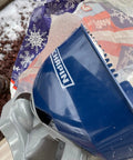 Handheld Salt And Ice Melt Spreader With Handy Crank For Grab And Go Convenience, Lightweight Portable 0.3 Gal Capacity, blue hopper