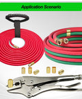 Hose Crimping Tool With Two Dies And Two Openings For One Quarter Inch And Three Sixteenth Inch Hoses, Ferrule Crimp Tool shown with hoses