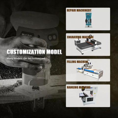Customization model for repair, engraving, filling, and hanging machinery options.