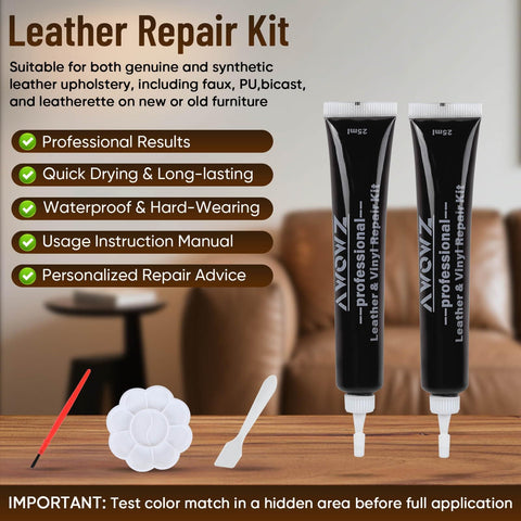 Black Leather Repair Kit For Furniture Sofas Jackets And Car Interiors with DIY tools including repair compound and applicator