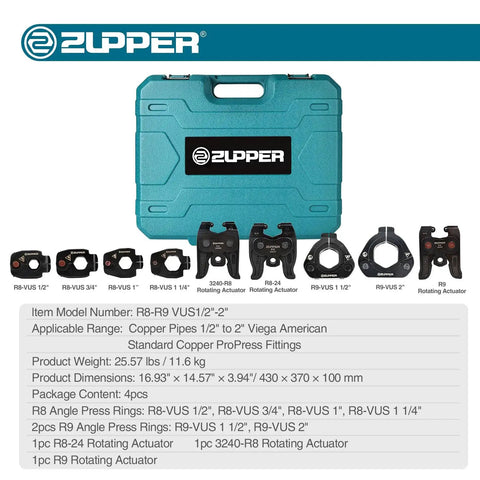 Copper Pipe Ring Kit One Half To Two Inch Includes R8 And R9 Rings With 24kN And 32kN Actuators And Carrying Case