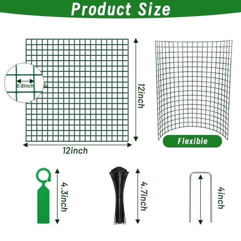 DIY Garden Animal Shield Cages For Outdoor Plants, No Fuss Reusable Square Mesh Plant Covers Kit With 12x12 Panels, Zip Ties, Ground Stakes, And Labels To Keep Rabbits, Squirrels, Deer, And Other Critters Out product dimensions
