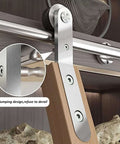 Slick Stainless Steel Sliding Barn Door Hardware Kit Six Point Six Foot To Thirteen Foot Round Tube Track with anti-jump design