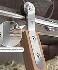 Stainless Steel Sliding Barn Door Track Kit With Library Ladder Hardware For Attic And Storage Use Six Point Six Foot To Thirteen Foot Rail System Round Tube Mobile Ladder Kit 244 Cm To 300 Cm, close-up of anti-jump design