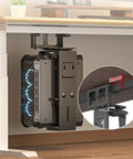 Top Tier Under Desk PC Mount, Adjustable Computer Tower Stand for Full Size Gaming Rigs, showing steel bracket under desk.