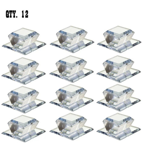 Clear Acrylic Beveled Square Mirrored Knobs With Self Stick Back Plate 2 Inch Dope Finish, Double Sided Tape Mounted, Pack Of 12