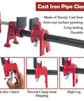 Two Pack Three Quarter Inch Pipe Clamps For Woodworking Heavy Duty Cast Iron Bar Clamps With H Shaped Feet in close-up view