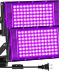 2 Pack 100W Black Light Flood Light Blacklight for Glow Party with purple LEDs and 6FT power cable, ideal for events.