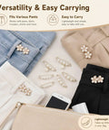 Premium Pearl Waist Adjustment Clips For Baggy Pants No Sew Button Fasteners Discreet Hidden Fashion Pin on various trousers.