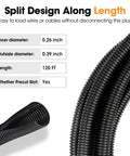 120 Ft One Quarter Inch Split Wire Loom Tubing Conduit Black High Quality Polyethylene Cable Protector specs and coiled view