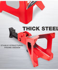 Jack Boss low-profile 2-ton car jack stands; thick red steel frame, 2-pack, side view.