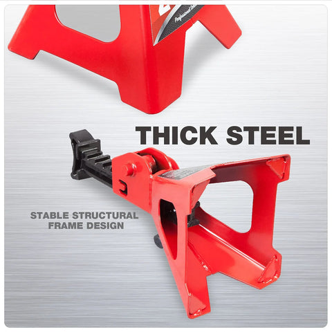 Jack Boss low-profile 2-ton car jack stands; thick red steel frame, 2-pack, side view.