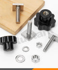 24Pcs M8 T Track Bolt Adapter Kit With 7 Star Knobs Nuts And Washers For Roof Rack Rails Rail Carrier Bracket And Roof Box Made From 304 Stainless Steel Durable Hardware Set displayed on wood surface