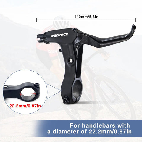 Front And Rear Caliper Rim Brake Set With Aluminum Alloy Levers And Cables For Kid Friendly Bikes Like BMX Beach And Commuter Rides, Height Adjustable Brake Pads To Fit Various Rims, Not For Fat Tire Bikes, close-up of aluminum lever for 22.2mm handlebars