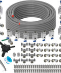 Heavy Duty Three Quarter Compressed Air Piping System And 300 Foot Shop Air Line Kit For Garage with connectors and tools.