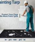 Person painting wall with Heavy Duty 12x16 Foot Waterproof Poly Tarp With Grommets And Reinforced Edges on floor.