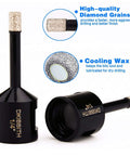 2-piece 1/4-inch dry diamond core drill bit set for ceramic, porcelain, granite, and tile; 5/8-11 thread