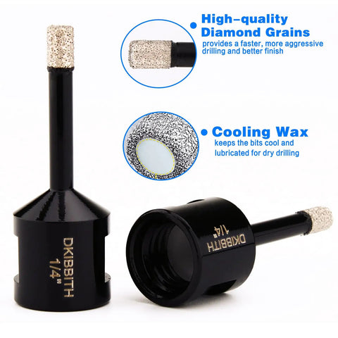7 Pack Diamond Core Drill Bits For Porcelain Tile And Concrete With 5/8-11 Hex Shank Adapter, close-up of 1/4 inch bit