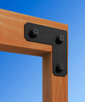 Black Powder Coated L Strap For 4x4 Posts ZMAX Galvanized 12 Gauge Steel Avant Collection Outdoor Accents installed on timber
