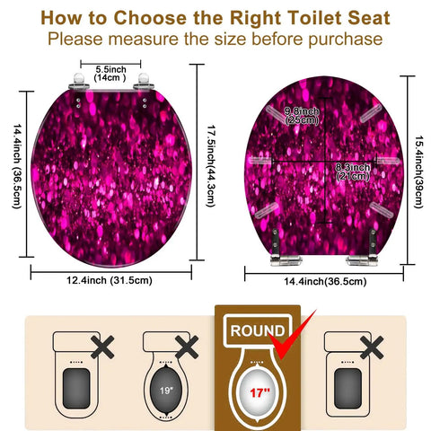 Toilet Seat Round Resin for Bathroom Use dimensions and fitting guide, showcasing measurements for perfect sizing.