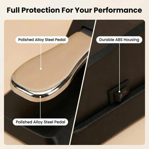 Sustain Foot Pedal For Keyboards And Digital Pianos With Polarity Switch Quarter Inch Input Plug Durable ABS Plastic and Alloy Shell