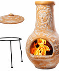 Medium Outdoor Chiminea Fireplace For Patio With Clay Chimineas Rain Lids And Solid Metal Stands Yellow Terracotta Chiminea Rustic Wooden Fire Pit 16 By 16 By 32 Inch Cozy Backyard Vibe