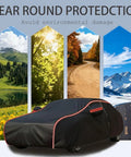 Heavy Duty Waterproof Car Cover For Tesla Cybertruck With Uv Protection Scratch Resistant, shown under seasonal landscapes.