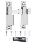 Durable 90 180 Degree Barn Door Lock Latch Kit With Screws And Glue for installation on doors and windows, silver tone