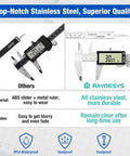 Comparison of ABS slider caliper and all stainless steel 8 Inch Digital Caliper With Large LCD Screen And Inch, Millimeter, And Fraction Conversion.