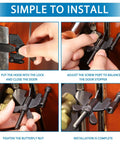Installation steps for Heavy Duty 3 in 1 Travel Door Lock Kit for Privacy and Home Security on a wooden door