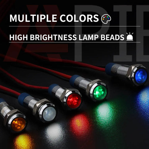 Multicolor 6mm Waterproof Indicator Light Kit With 150mm Wire 12 To 24V DC LED Signal Lamps Metal IP65 Dash Lamps In Red Green Blue Yellow White 5 Pack For Car Truck Boat