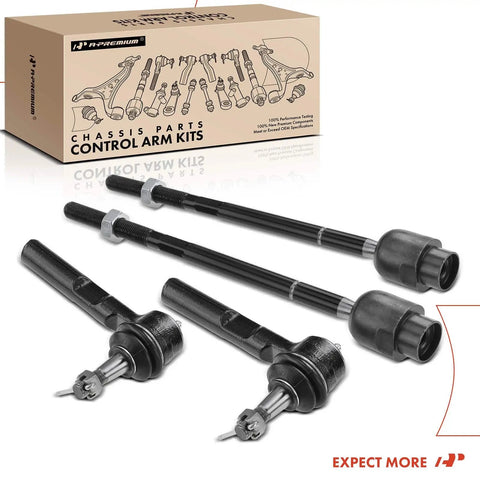 Front Inner And Outer Tie Rod End Kit For Chevy Malibu 2004-2012, Saturn Aura 2007-2009, And Pontiac G6 2005-2010, Replaces Worn Tie Rods To Tighten Steering, Stop The Wobble, And Keep Tire Wear Even black steel kit with box