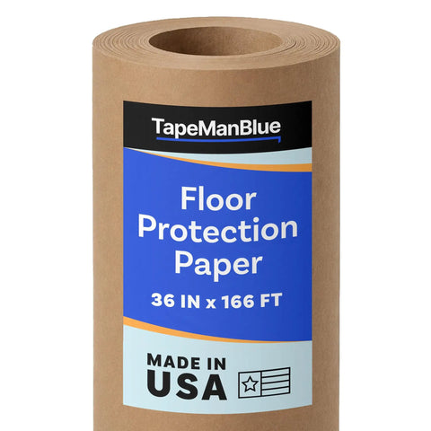 Roll of Brown Rosin Masking Paper Roll 36 Inch By 166 Feet 69 Pound Heavy Duty Floor Protection For Painting Moving Renovation And Construction 100 Percent Recycled Thick Floor Covering Made In USA Great Drop Cloth Alternative with label "Floor Protection Paper"