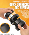 Hands showing Combo Pack RV Sewer Hose Fittings And Adapters To PVC with rotating 3in hub and bayonet hooks