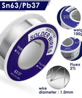 Easy Melt Rosin Solder Wire 63 37 Lead Tin For Electronics Repair With Two Percent Flux One Millimeter 100g Spool, close-up view