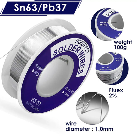 Easy Melt Rosin Solder Wire 63 37 Lead Tin For Electronics Repair With Two Percent Flux One Millimeter 100g Spool, close-up view