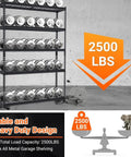 Beefy 5 Tier Garage Shelving Unit With 2500 Lbs Capacity, Heavy Duty Metal Storage Racks For Garage Basement And Workshop, 48 Inch L By 24 Inch D By 72 Inch H, Adjustable Utility Shelving For Maximum Organization, black metal rack with 2500 lbs load graphic