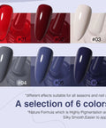 Six Piece 12ml Gel Nail Polish Set In Red, Wine Red, Light White, Gray, Blue, And Dark Blue For Salon Or DIY At Home Soak Off LED UV Gel Nail Polish Kit HEMA Free Formula Great Gift For Women Girls